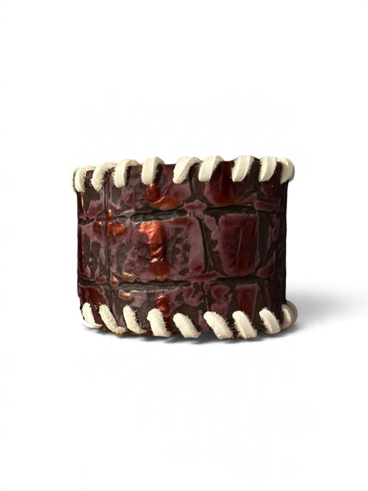 WHITE CHERRY WHIPSTITCH CROC CUFF